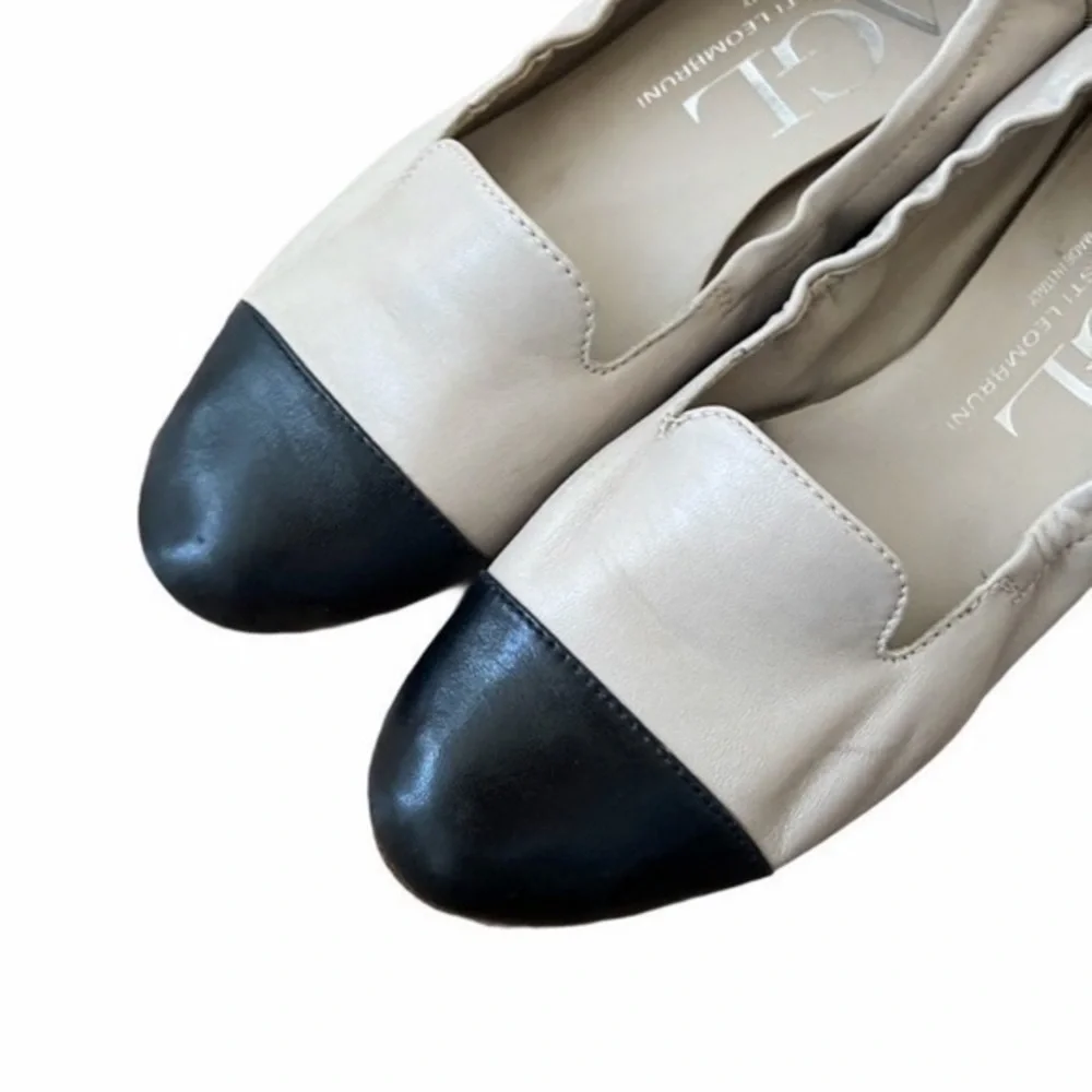 AGL Cap Toe Cream Taupe &‎ Black Smoking Flats Slip On Loafers - Picture 5 of 12